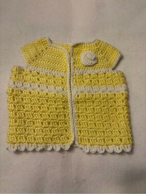 Handmade New Crochet Infant Yellow and White Vest Or Dress With Flower 9-12 Mos